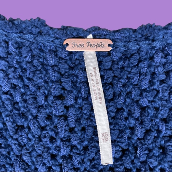 Free People Dolphin Bay Blue Cozy V-Neck Sweater XS - Picture 5 of 8